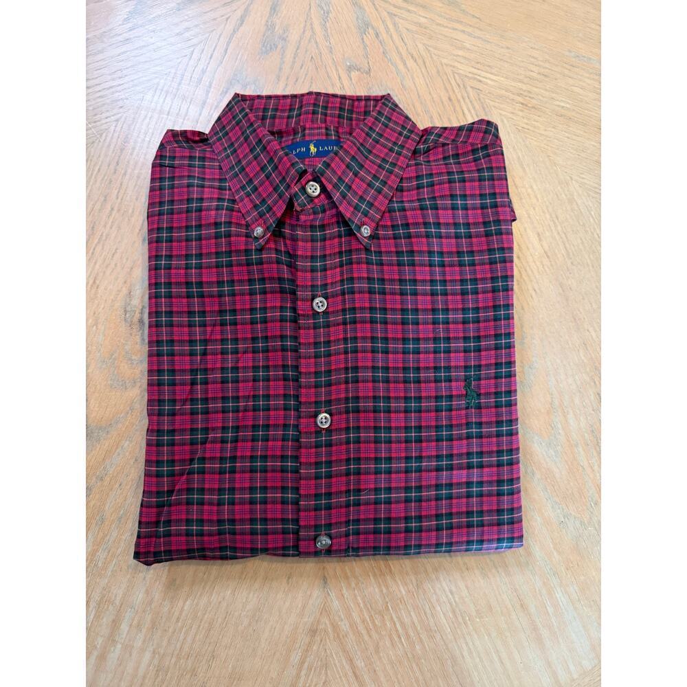 Ralph Lauren red with green plaid button up
Shirt size large